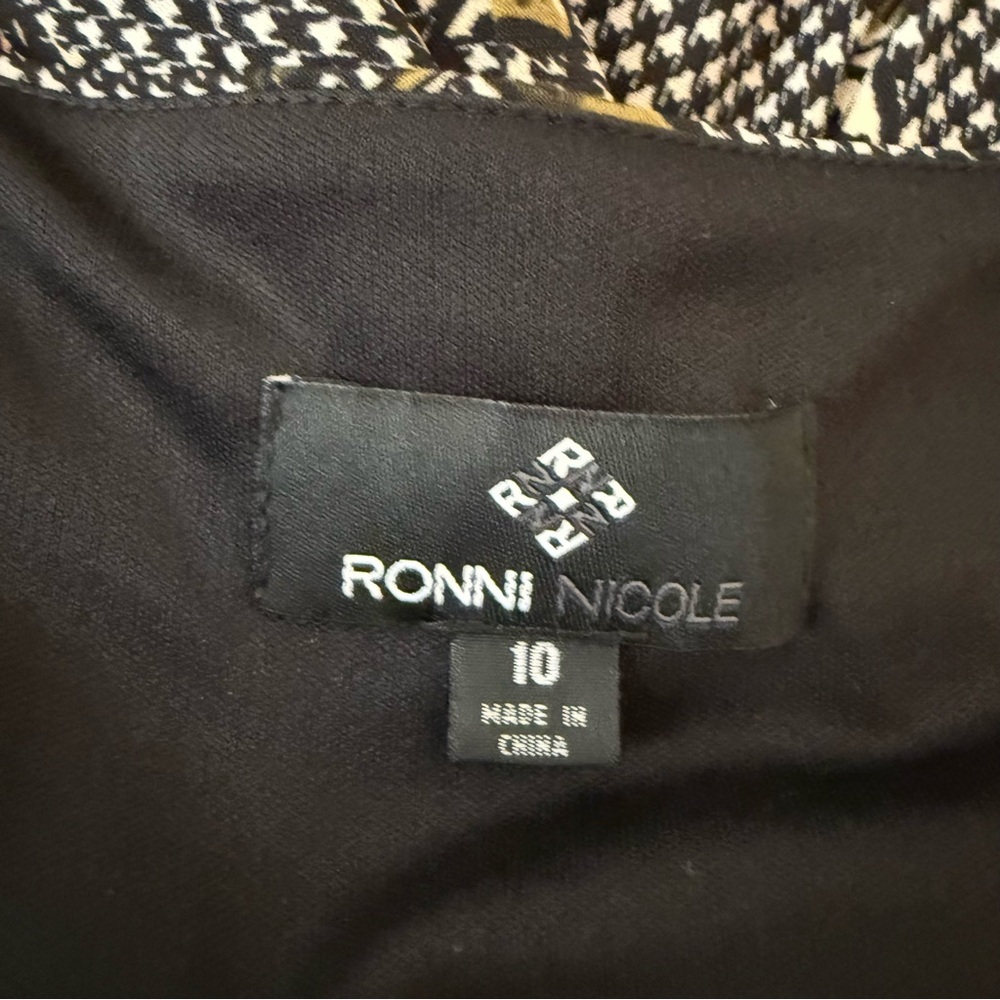 Ronni Nicole Women's Size 10 Midi V Neck Dress Houndstooth Floral Dark Academia - Picture 6 of 12
